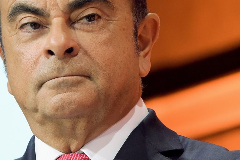 In this file photo taken on September 15, 2017 then Renault-Nissan Chairman and CEO Carlos Ghosn looks on during a press conference in Paris to present the Renault Nissan group strategy