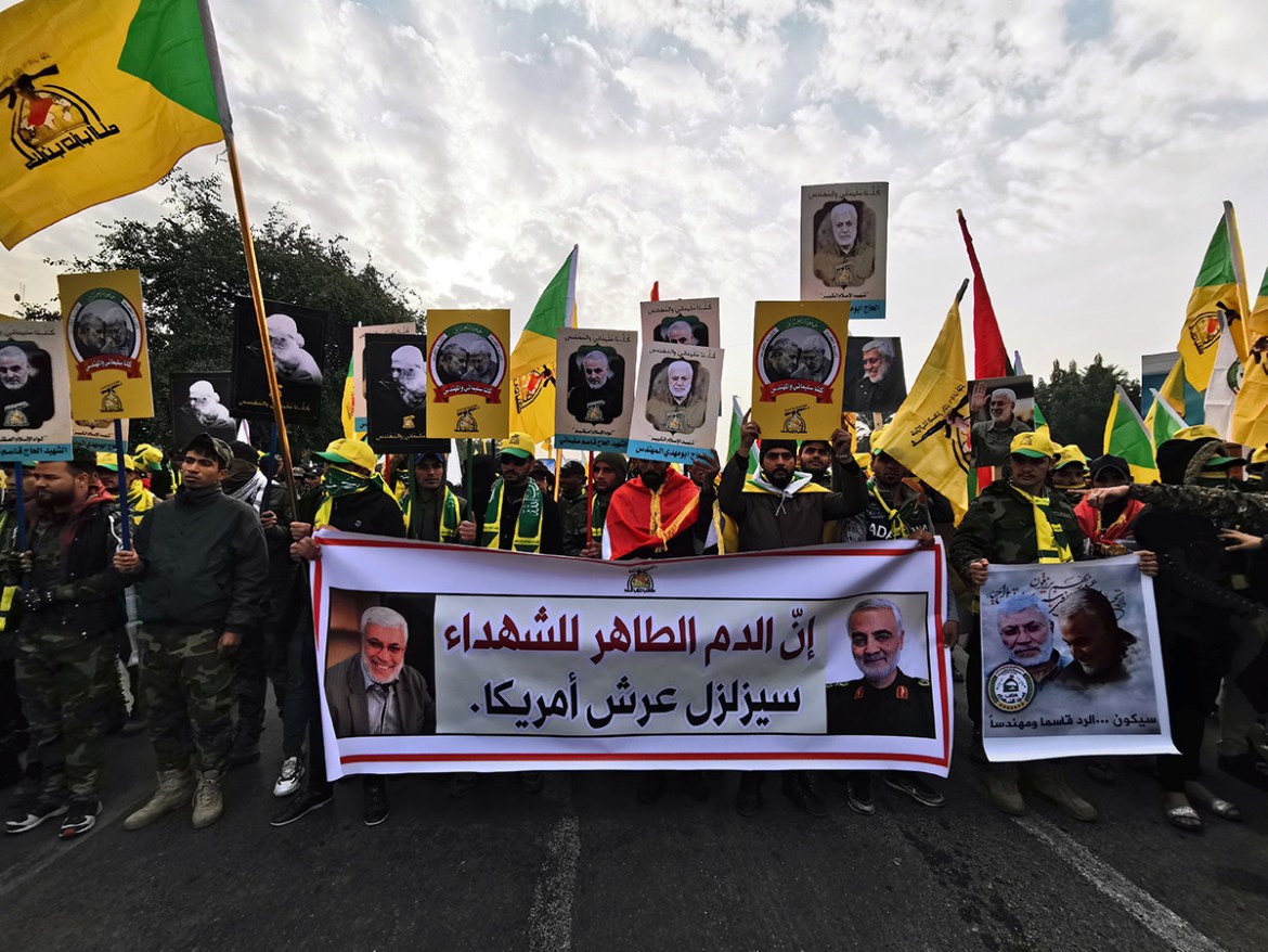 Iraq''s Popular Mobilization Forces hold a funeral for the Iranian Major-General Qassem Soleimani, top commander of the elite Quds Force of the Revolutionary Guards, and the Iraqi militia commander Abu