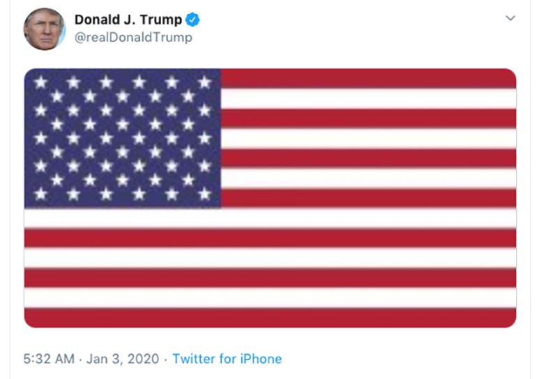 US President Donald Trump did not comment on the strikes, but shortly after reports surfaced of the raids, he tweeted a photo of an American flag.