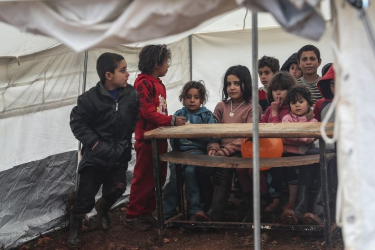 Syrian children'' tent school at Harnabushi camp