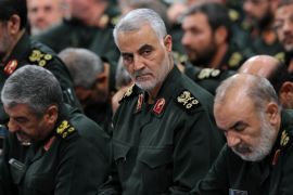 A handout photo made available by the Iranian Supreme Leader''s office shows Iranian Revolutionary Guards Corps (IRGC) Lieutenant general and commander of the Quds Force Qasem Soleimani (C) during a m