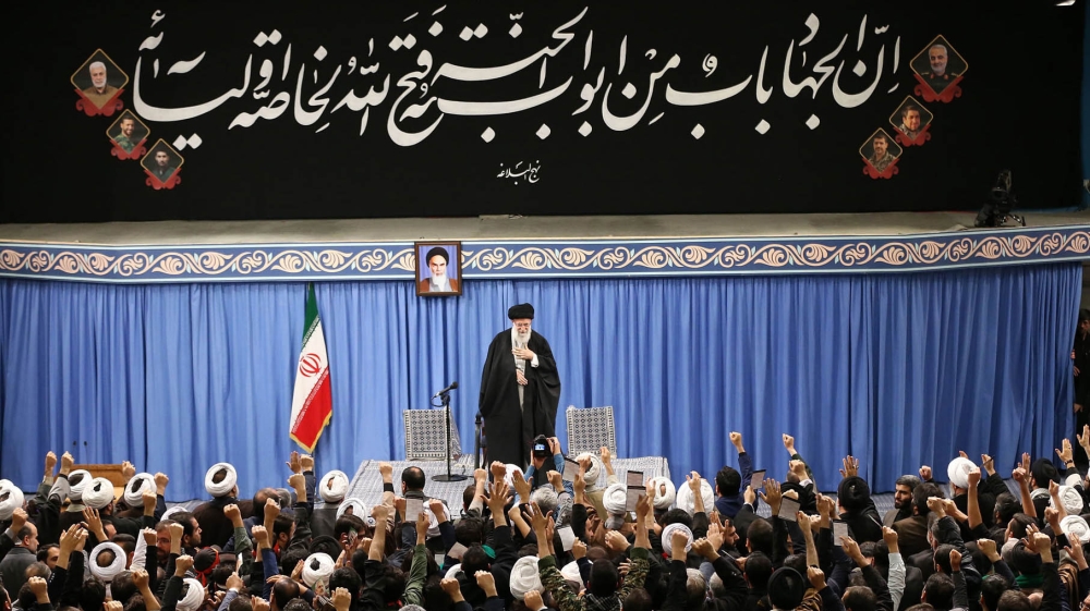 A handout picture provided by the office of Iran's Supreme Leader Ayatollah Ali Khamenei shows him addressing a meeting in Teharn on January 8, 2020. Khamenei said a 
