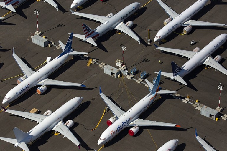 RENTON, WA - AUGUST 13: Boeing 737 MAX airplanes are seen parked on Boeing property near Boeing Field on August 13, 2019 in Seattle, Washington