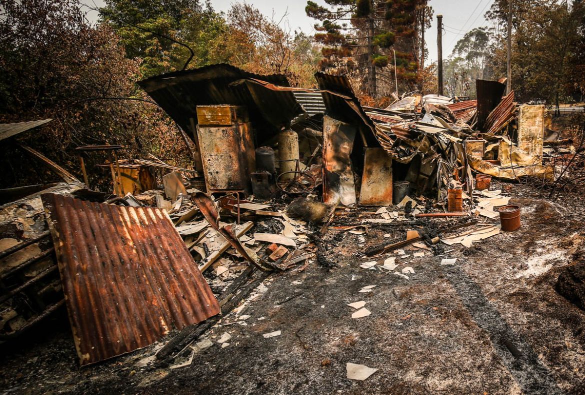 SYDNEY, AUSTRALIA - DECEMBER 29: A home recently destroyed by bushfires can be seen near the town of Bilpin on December 29, 2019 in Sydney, Australia. Firefighters have made the most of slightly coole