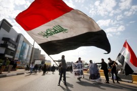 University students attend a protest against the U.S and Iran interventions, in Basra