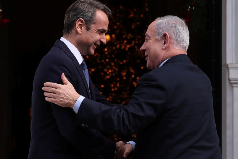 Greek PM Mitsotakis welcomes Israeli PM Netanyahu at the Maximos Mansion in Athens