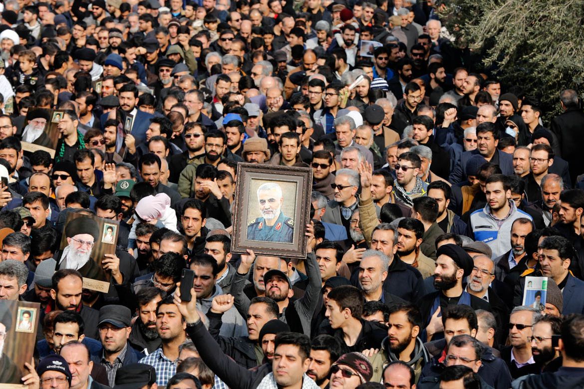 Thousands of Iranians take to the streets to mourn the death of Iranian Revolutionary Guards Corps (IRGC) Lieutenant general and commander of the Quds Force Qasem Soleimani during an anti-US demonstra