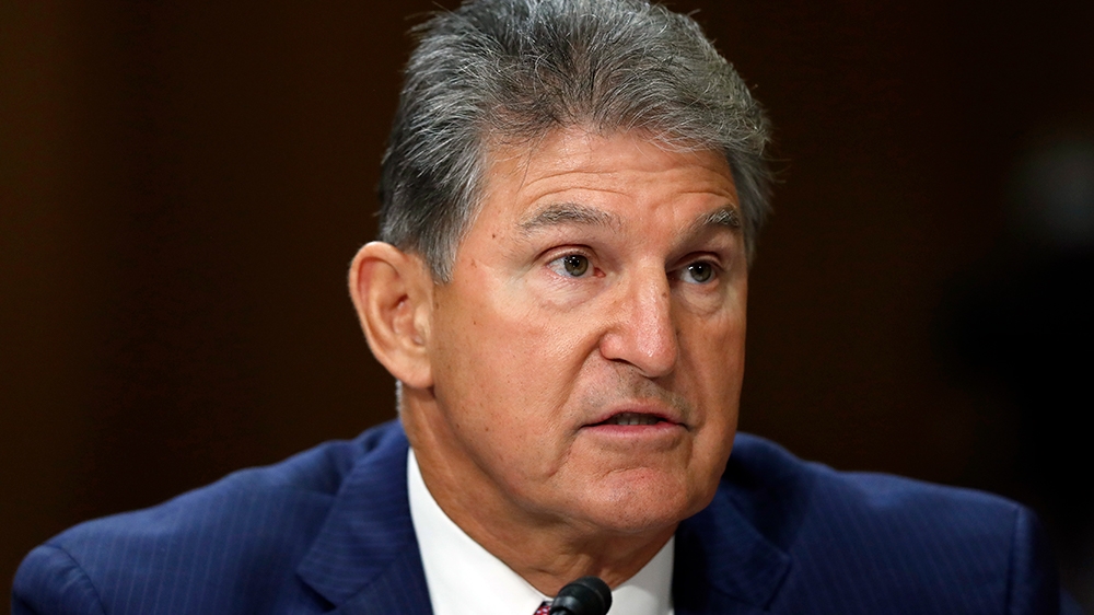 Sen. Joe Manchin, D-W.Va., testifies during a hearing of the Senate Foreign Relations Committee on the nomination of former Utah Gov. Jon Huntsman to become the US ambassador to Russia, on Capitol Hil