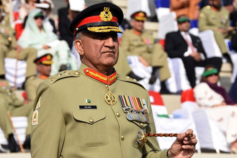 Pakistani Army Chief Gen. Qamar Javed Bajwa attends the Change of Command ceremony in Rawalpindi, Pakistan. Bajwa says he received a phone call from the head of U.S. Central Command, Gen. Joseph Vogel