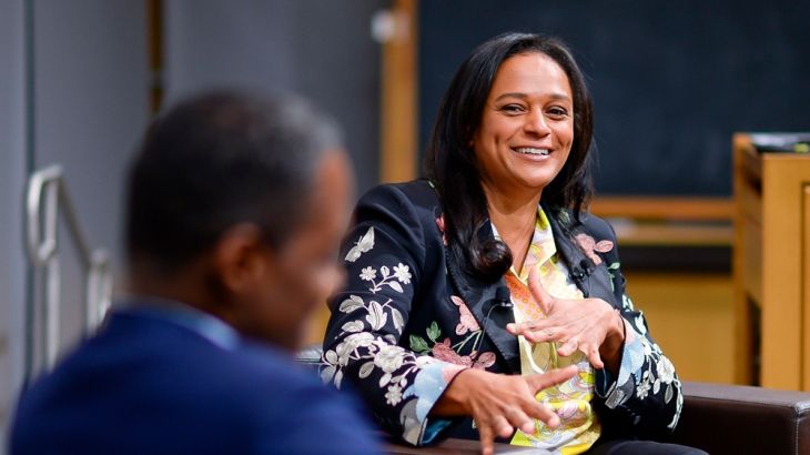 In this image released on Friday, March 15, 2019, Isabel dos Santos, Unitel Chairperson, speaks on stage. UNITEL is the newest African Associate Partner of the World Economic Forum, the first Angolan