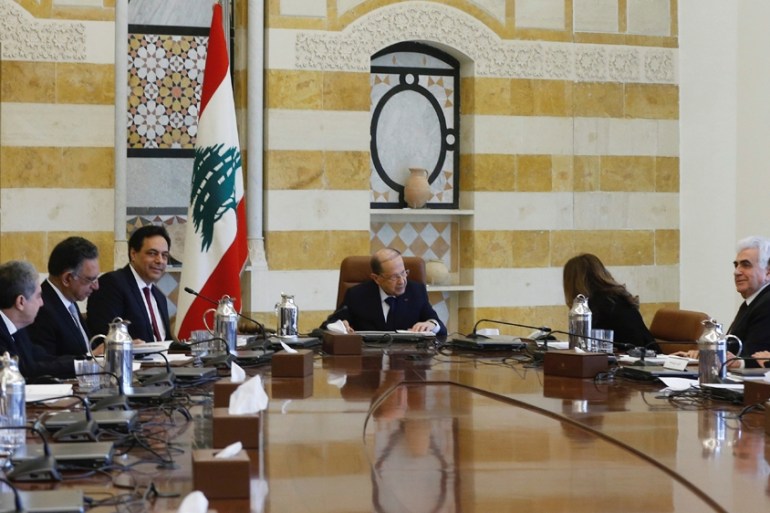 Lebanon''s President Michel Aoun heads the first meeting of the new cabinet at the presidential palace in Baabda, Lebanon January 22, 2020. REUTERS/Mohamed Azakir