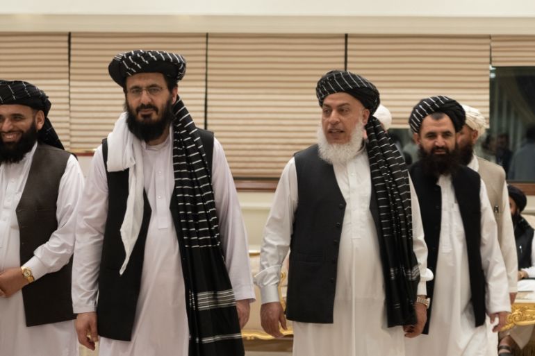 Members of the Taliban delegation at Intra-Afghan talks [Sorin Furcoi/Al Jazeera]