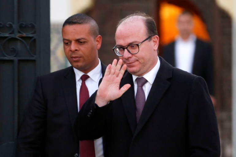 Tunisian Prime Minister Elyes Fakhfakh leaves for a meeting with Tunisian President Kais Saied in Tunis
