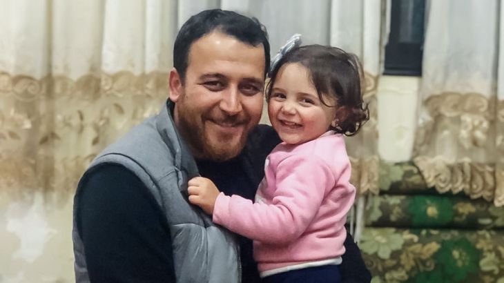 Abdullah al-Mohamed with his daughter in Sermada, Idlib [Courtesy of Abdullah al-Mohamed]