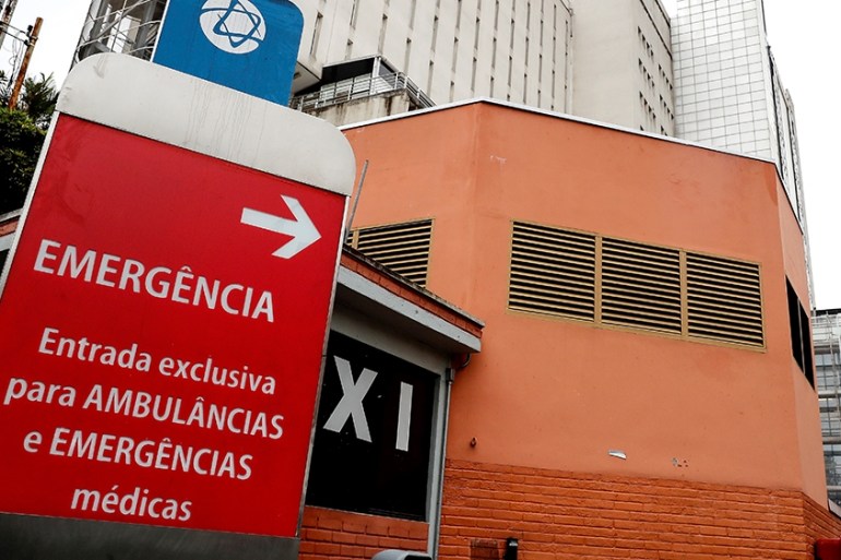 epa08249520 General view of the Albert Einstein Hospital, where what would be the first case of coronavirus in Brazil was detected, in Sao Paulo, Brazil, 26 February 2020. Health authorities warned th