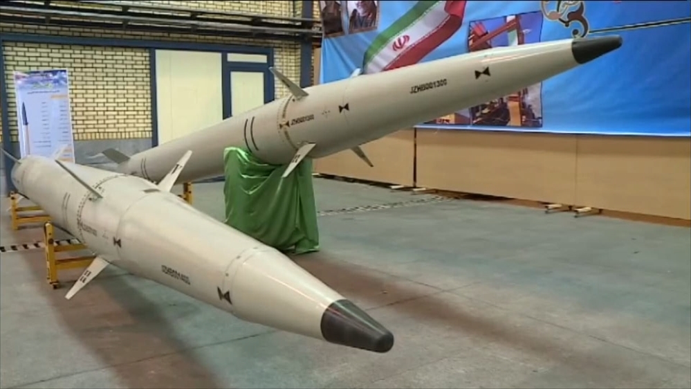 An image grab from footage obtained from the state-run Iran Press news agency on February 9, 2020 shows the unveiling Raad-500 missile, a short-range ballistic missile by Iran's Islamic Revolutionary
