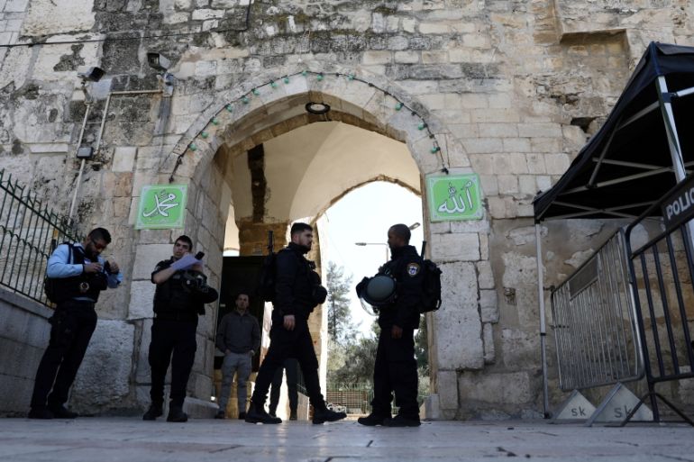 Israeli police officers secure the area following a suspected shooting attack in Jerusalem''s Old City