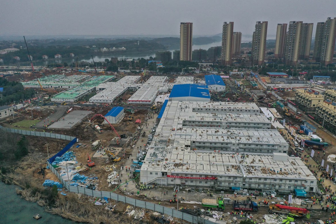 WUHAN, CHINA - FEBRUARY 03: Huoshenshan Hospital construction nears completion on February 3, 2020 in Wuhan, China. After only 10 days of construction, Wuhan Huoshenshan Hospital was officially comple