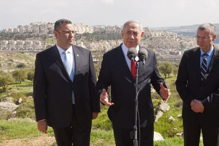 Israeli PM Netanyahu delivers statement overlooking Israeli settlement of Har Homa