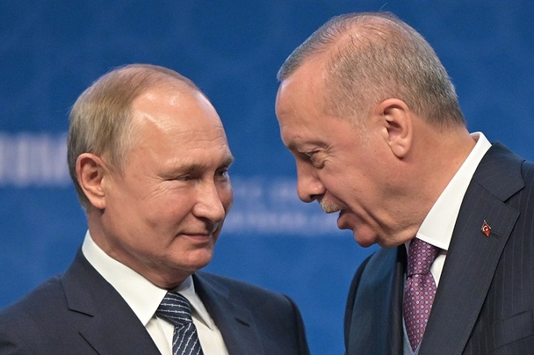 Russian President Vladimir Putin shakes hands with Turkish President Tayyip Erdogan during a ceremony marking the formal launch of the TurkStream natural gas pipeline, in Istanbul, Turkey January 8, 2