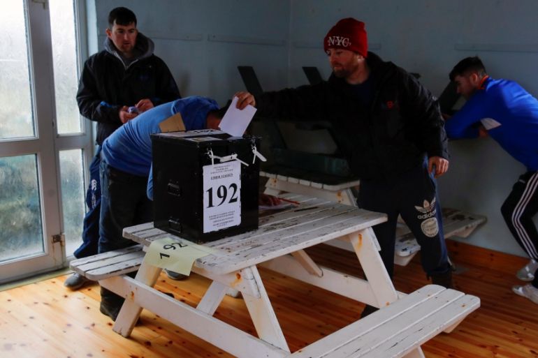 A man votes in a polling station on Inishbofin Island