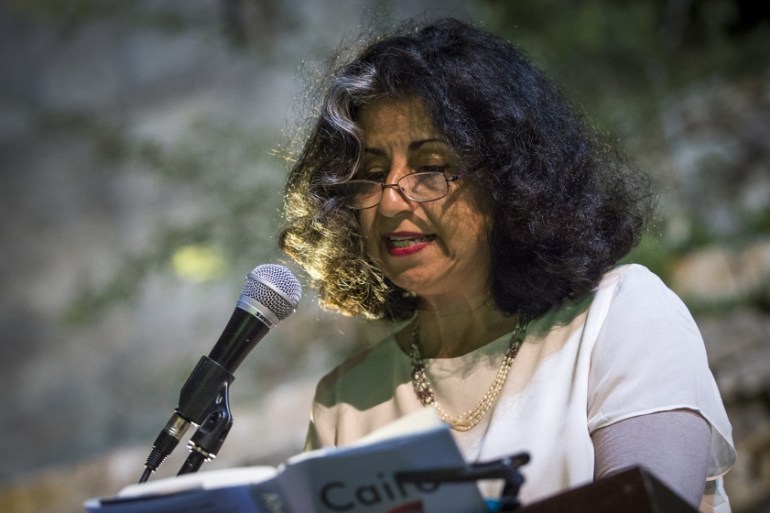 Ahdaf Soueif, the festivals founding chair, reads from her latest book during the closing event of the 2014 Palestine Festival of Literature at the Khalil Sakakini Cultural Centre on June 5, 2014 in R
