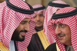 (FILES) This file handout picture release by Saudi Royal Palace on December 14, 2016 shows Saudi Crown Prince Mohammed bin Nayef (R) speaking with deputy Crown Prince Mohammed bin Salman during the op