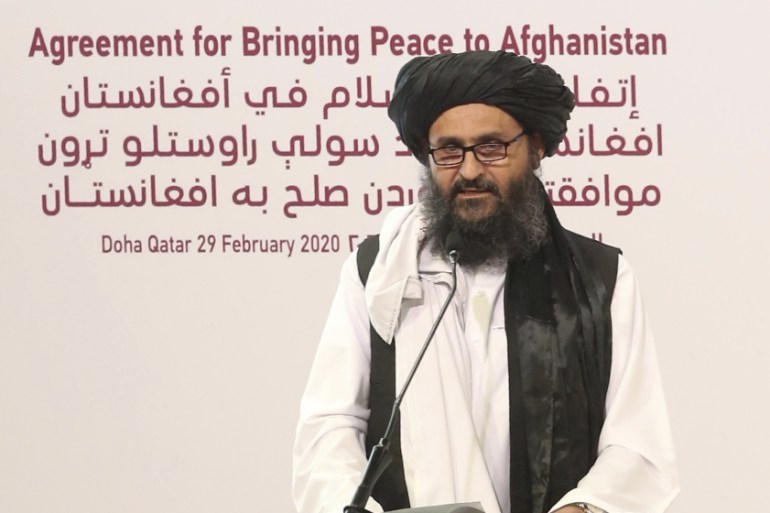 Mullah Abdul Ghani Baradar, the Taliban group''s top political leader speaks before signing a peace agreement between Taliban and U.S. officials in Doha, Qatar, Saturday, Feb. 29, 2020. The United Stat