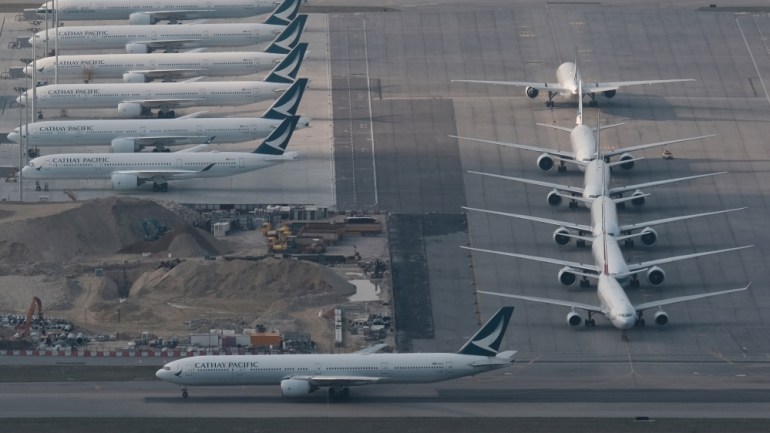 Cathay Pacific planes parked