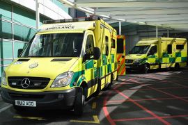 Ambulances outside an NHS centre in London, Britain, 23 March 2020. The NHS is expecting a peak in Coronavirus cases soon, so much so that they will soon be faced with whose life to save. EPA-EFE/ANDY