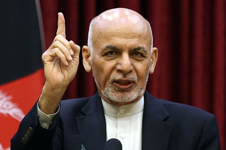 Afghan President Ashraf Ghani speaks during a news conference in presidential palace in Kabul, Afghanistan, Sunday, March, 1, 2020. Afghan President Ashraf Ghani said Sunday he won’t be releasing the