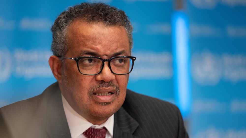 Director-General of WHO Tedros attends news conference in Geneva