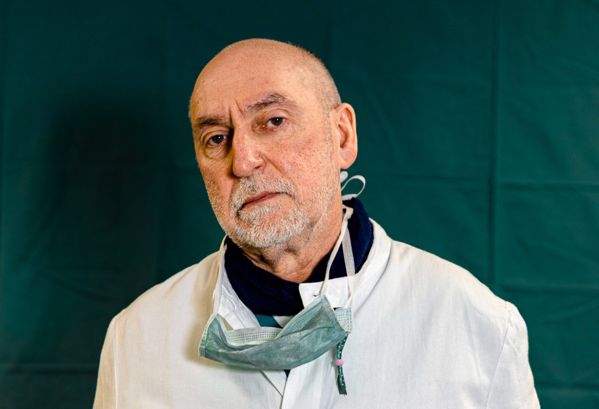 Director of the Intensive Care unit Gabriele Tomasoni, 65, poses for a portrait at the Brescia Spedali Civic Hospital, in Brescia, Italy Friday, March 27, 2020. The intensive care doctors and nurses o