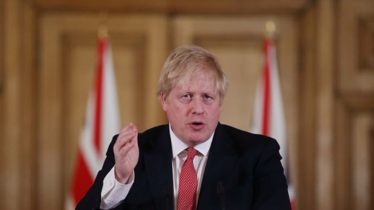 British PM Johnson gives daily address to nation on coronavirus in London