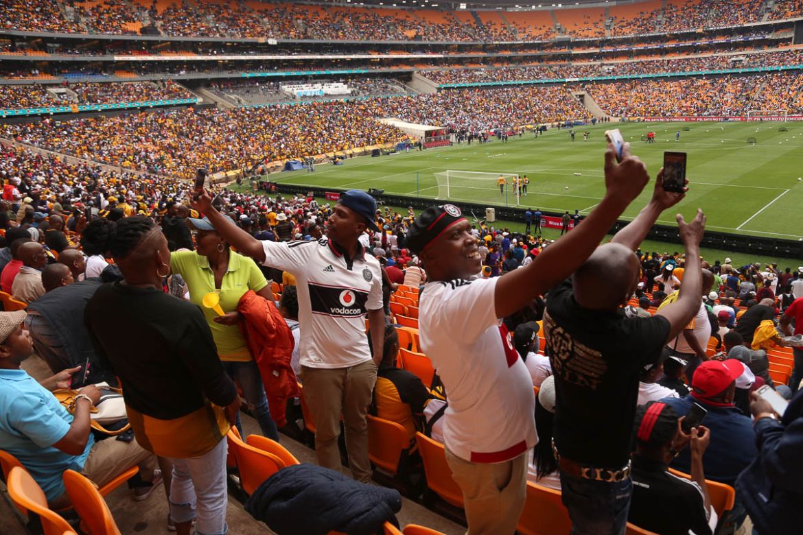 Kaizer chiefs and Orlando Pirates fans at FNB stadium South Africa, 29 February 2020. This years derby was a unique day as it marked the 50th anniversary of this iconic spectacle. Fans come around the