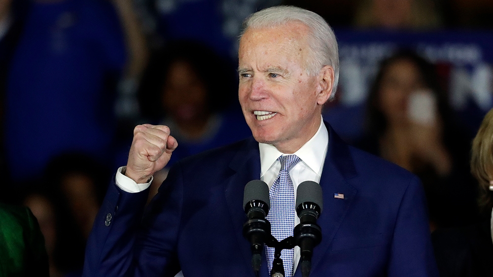 Democratic presidential candidate former Vice President Joe Biden speaks at a primary election night campaign rally Tuesday, March 3, 2020, in Los Angeles. (AP Photo/Chris Carlson) 