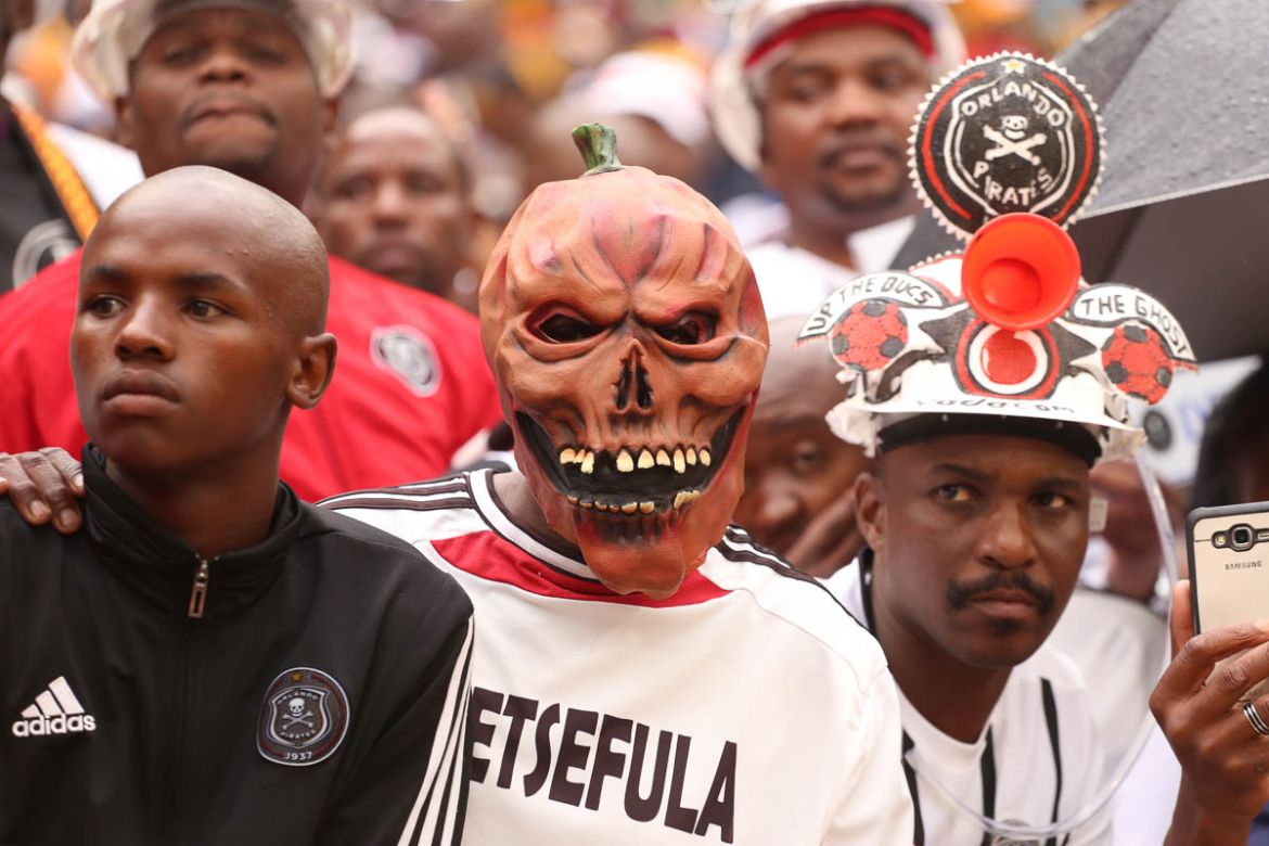 A Kaizer chiefs at soweto Derby , South africa , 29 Feb 2020. Masks are used largely on this day to send coded messages to the opposing team.Photo Antony Kaminju