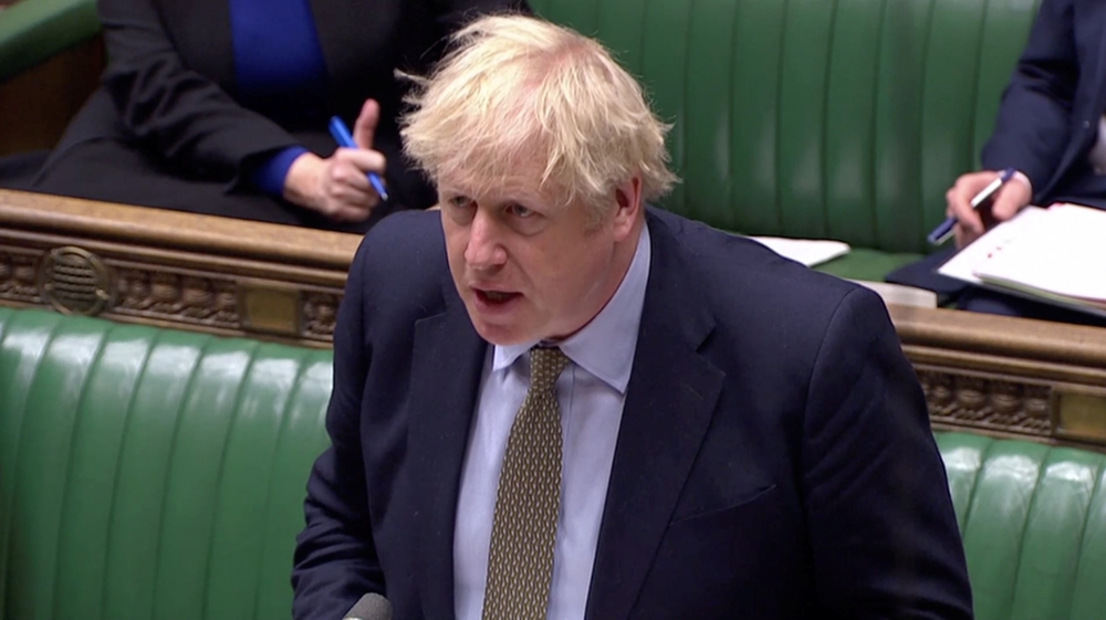 Britain's PM Johnson speaks in Parliament in London