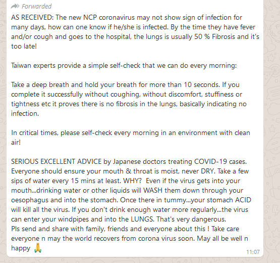 Coronavirus misinformation India [Screengrab]