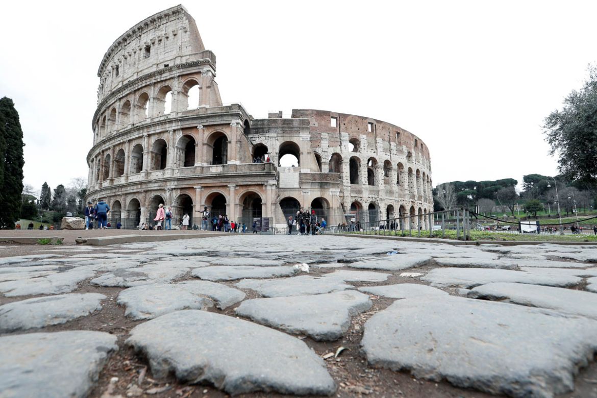 Very few people are seen in the area surrounding the Colosseum, which would usually be full of tourists, in Rome, Italy, March 2, 2020. Italy''s tourism industry has been affected by a coronavirus outb