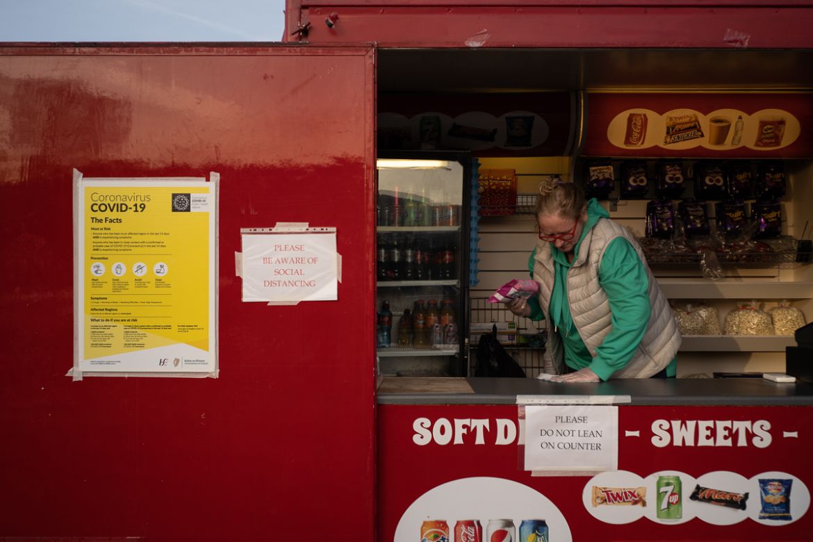 Due to the outbreak, no more than 150 cars are allowed per screening, and there is only one stall on site selling basic snacks at one customer at the time. Dublin, Ireland - March 24, 2020.