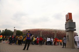 A view of FNB Stadium ( First National Bank) South Africa , which normaly hosts Soweto Derby. It’s a 90,000 seater stadium which also hosted the finals to 2010 world Cup and thus is viewed in high reg