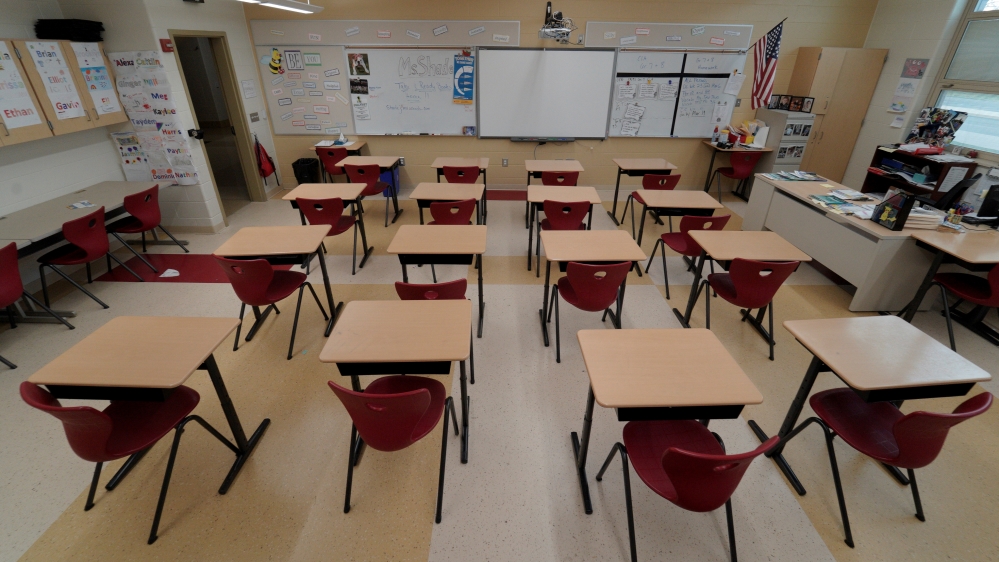 A classroom sits empty ahead of the statewide school closures in Ohio, inside Milton-Union Exempted Village School District in West Milton, Ohio