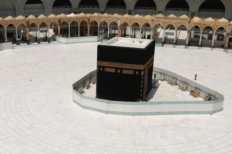 General view of Kaaba at the Grand Mosque which is almost empty of worshippers, after Saudi authority suspended umrah amid the fear of coronavirus outbreak, at Muslim holy city of Mecca