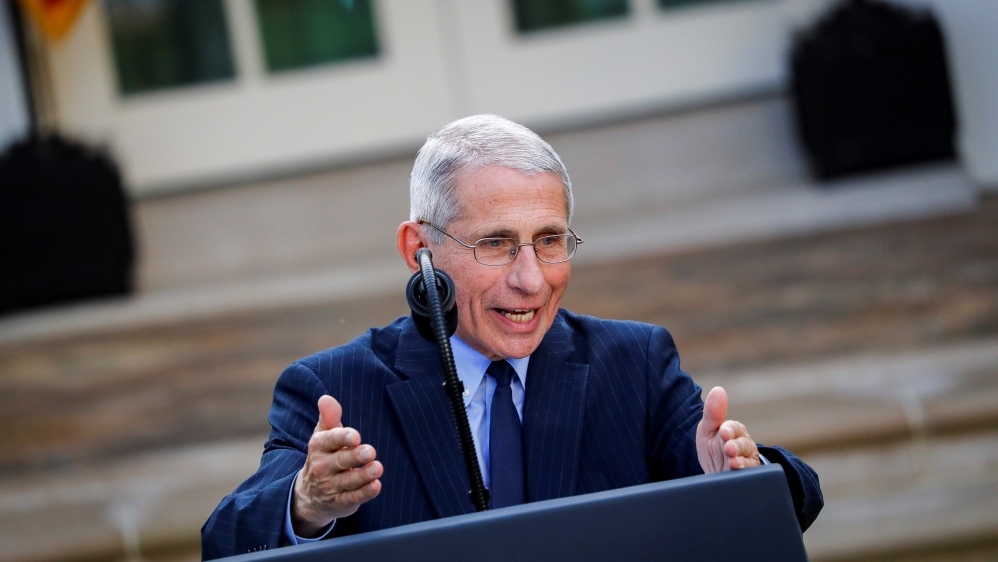 NIH National Institute of Allergy and Infectious Diseases Director Anthony Fauci speaks during a news conference in the Rose Garden of the White House