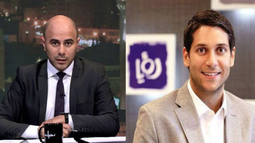 Roya TV news director Mohamad al-khaldi, left and General Manager and owner Fares Sayegh