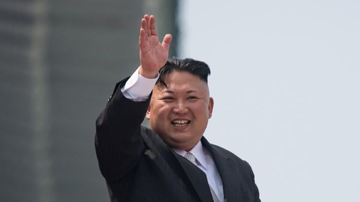 (FILES) This file photo taken on April 15, 2017 shows North Korean leader Kim Jong Un waving from a balcony of the Grand People''s Study House following a military parade marking the 105th anniversary