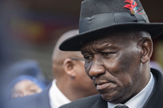 South African Minister of police General Bheki Cele listens to community members on the Cape Flats in Mitchells Plain, Cape Town, South Africa, 12 August 2019. According to South African Minister of p