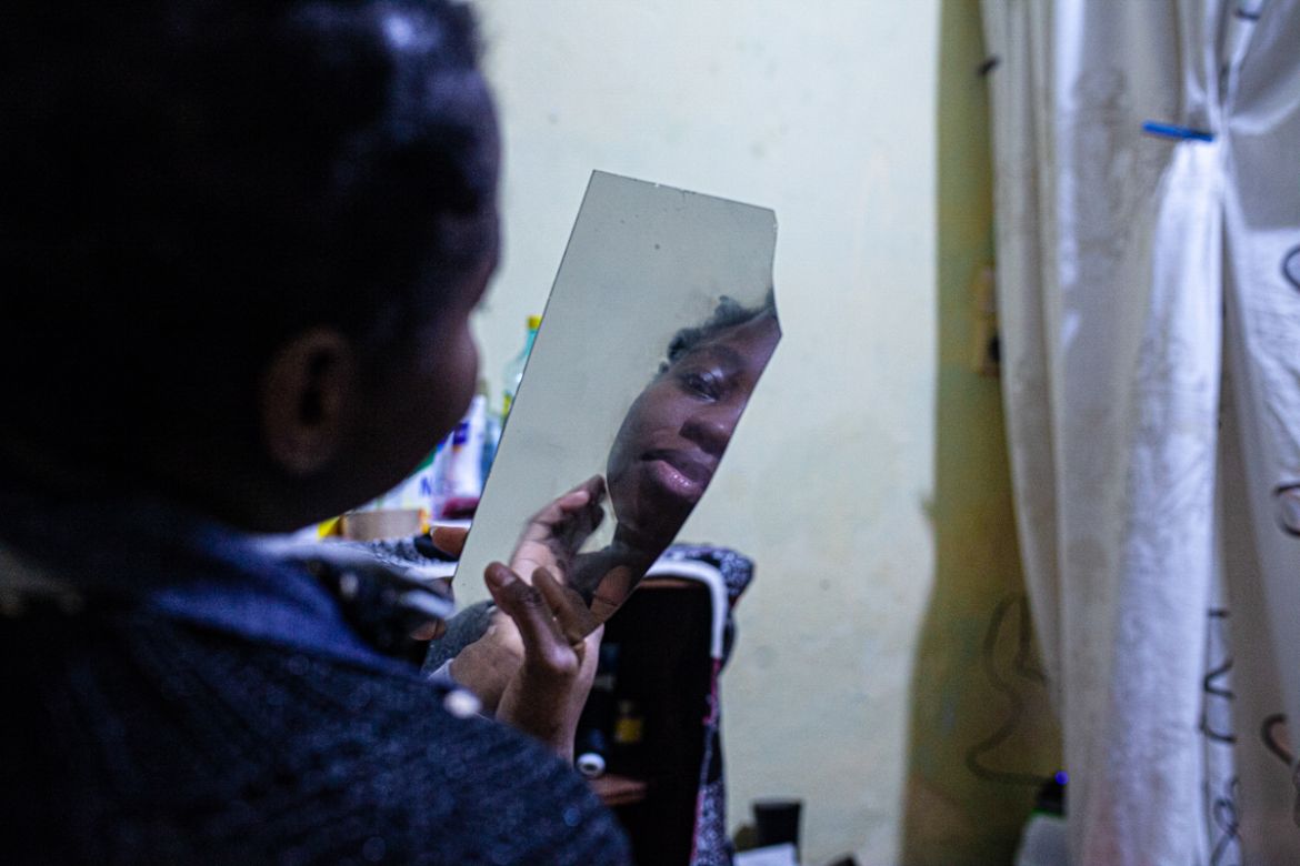 "I cannot beg on the street, I cannot, I have two hands and two feet, I can work even illegally." Ernestinne says while looking at herself in a broken mirror. Many women beg in the squares and markets