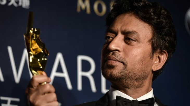 Best actor winner Irrfan Khan of India poses with his trophy during the Asian Film Awards in Macau on March 27, 2014. Movie stars attended the event held annually since 2007, aimed at showcasing the r